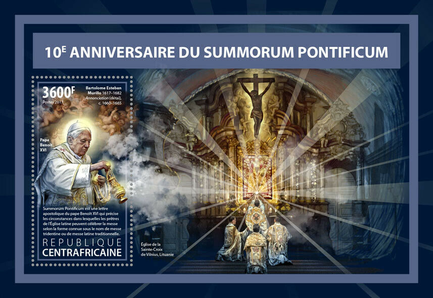 Central African Rep Pope Benedict XVI Stamps 2017 MNH Summorum Pontificum 1v S/S