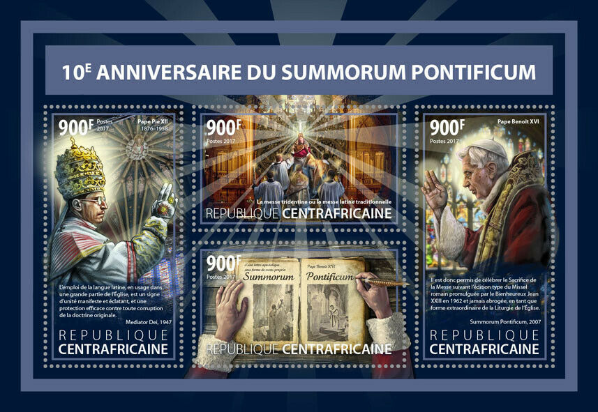 Central African Rep Pope Benedict XVI Stamps 2017 MNH Summorum Pontificum 4v M/S