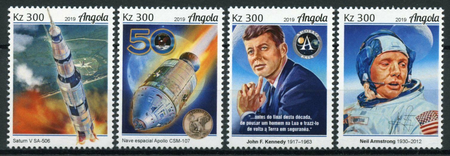 Angola Space Stamps 2019 MNH Apollo 11 Neil Armstrong JFK John F Kennedy 4v Set