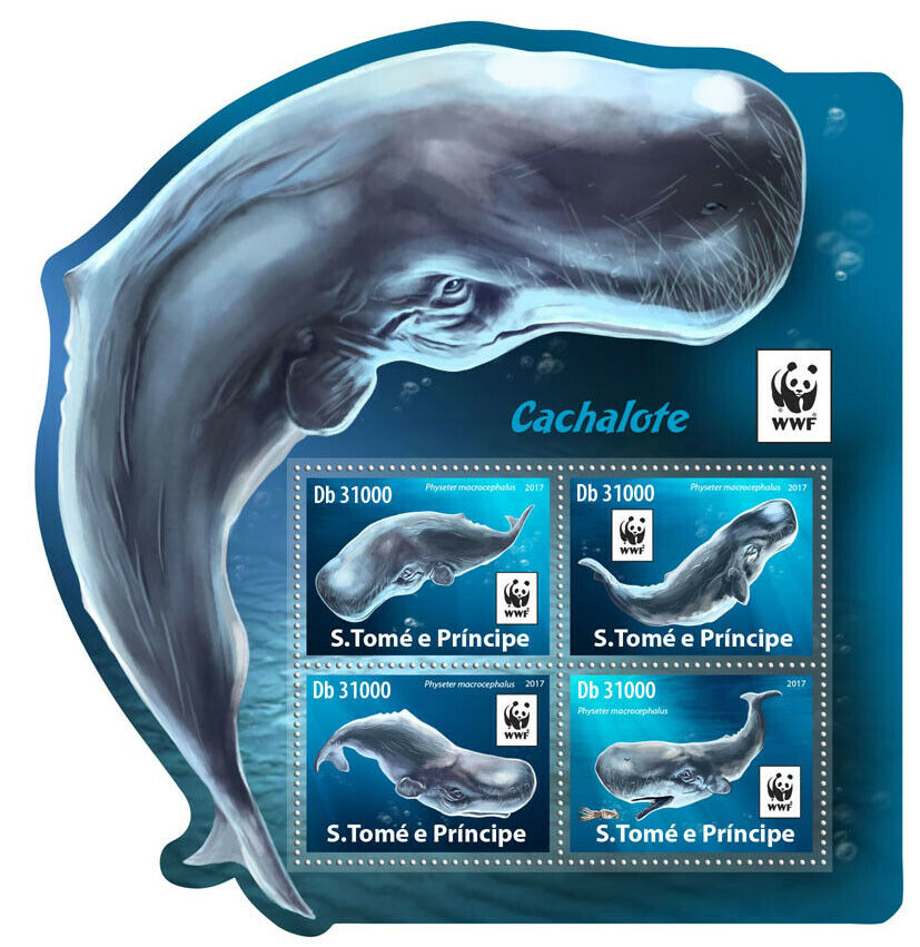Sao Tome & Principe 2017 MNH Whales Stamps Sperm Whale WWF Marine Animals 4v M/S
