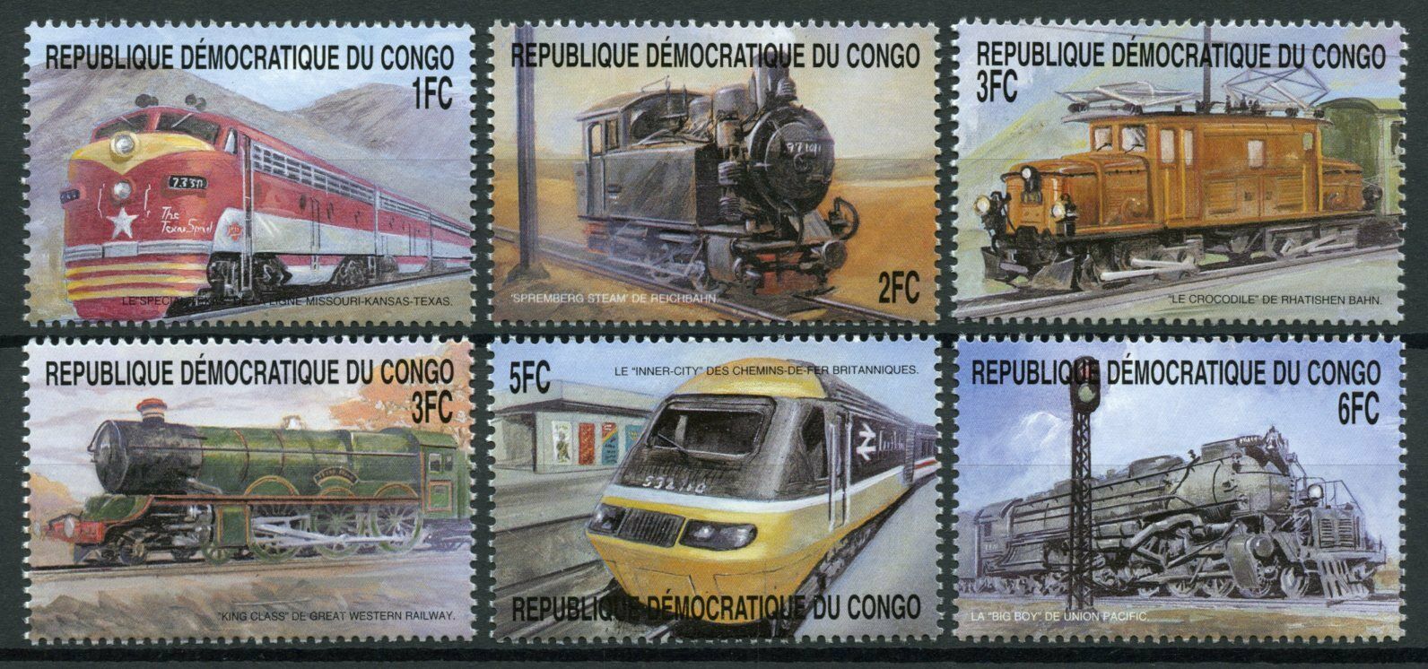 Congo Trains Stamps 2000 MNH Steam Engines Locomotives Railways Rail 6v Set