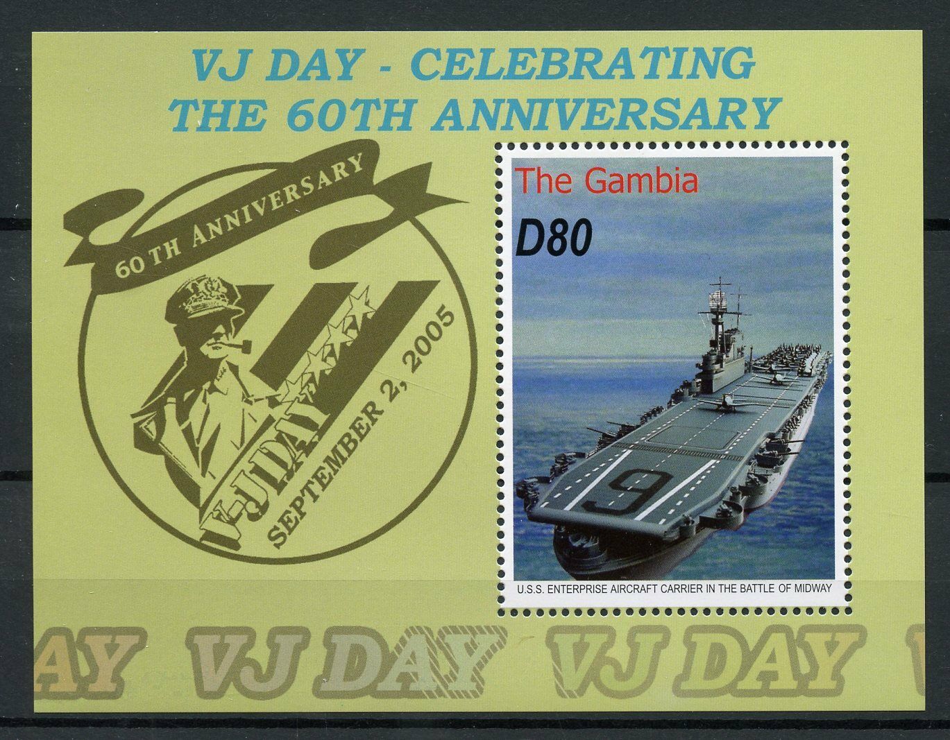 Gambia 2005 MNH WWII WW2 VJ Day 60th Ann Aircraft Carrier 1v S/S Ships Stamps