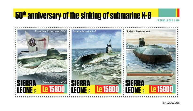 Sierra Leone Ships Stamps 2020 MNH Submarines Sinking of K-8 Maritime 3v M/S
