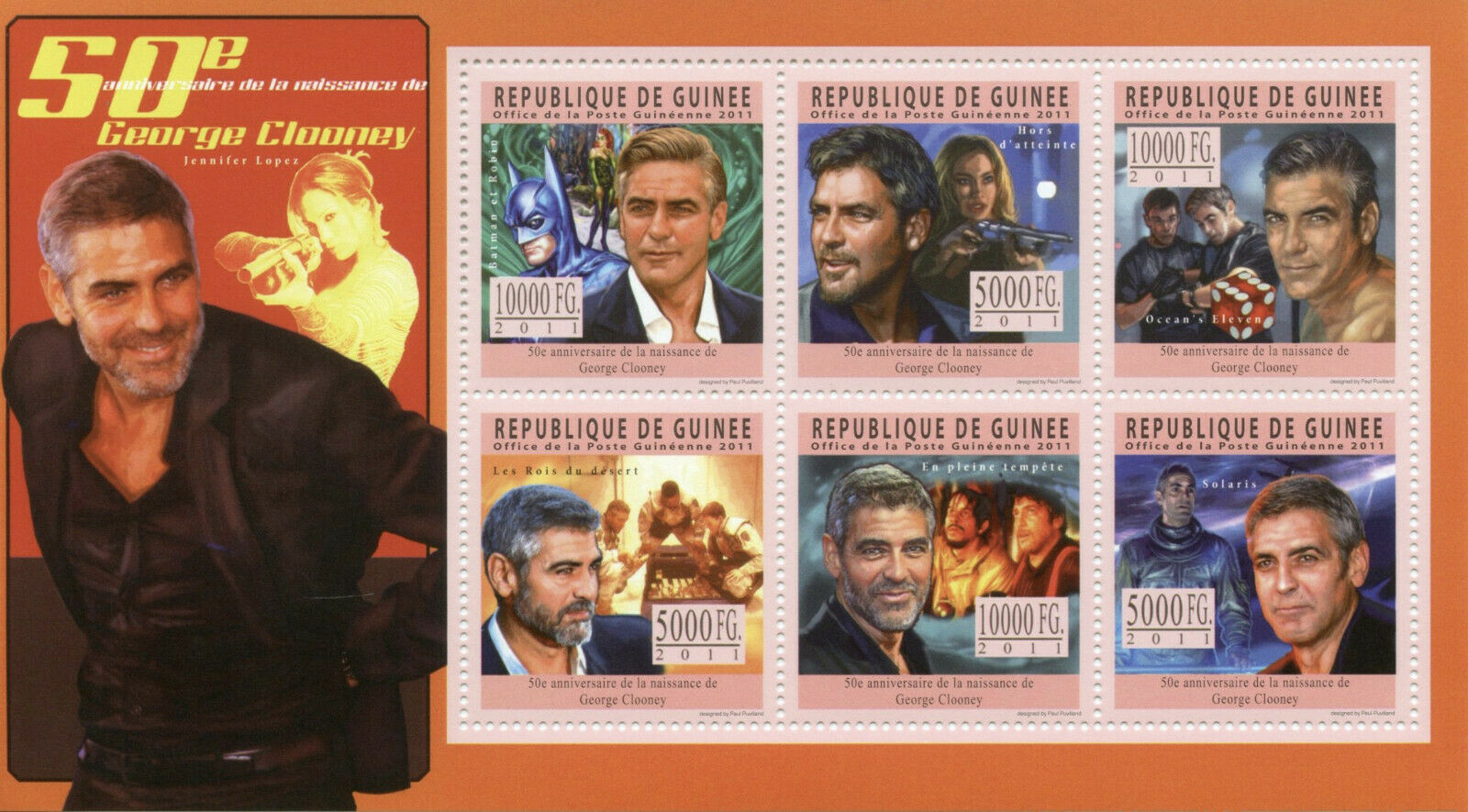 Guinea Famous People Stamps 2011 MNH George Clooney Batman Celebrities 6v M/S