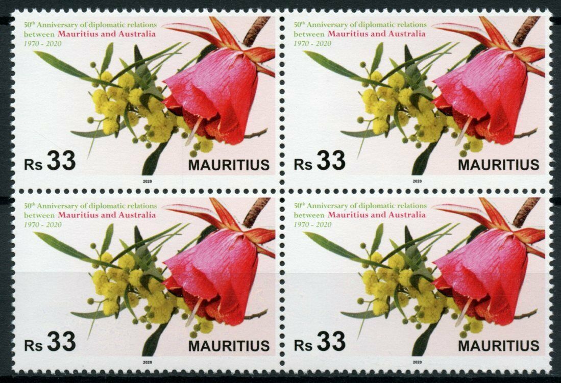 Mauritius Flowers Stamps 2020 MNH Diplomatic Relations with Australia 4v Block