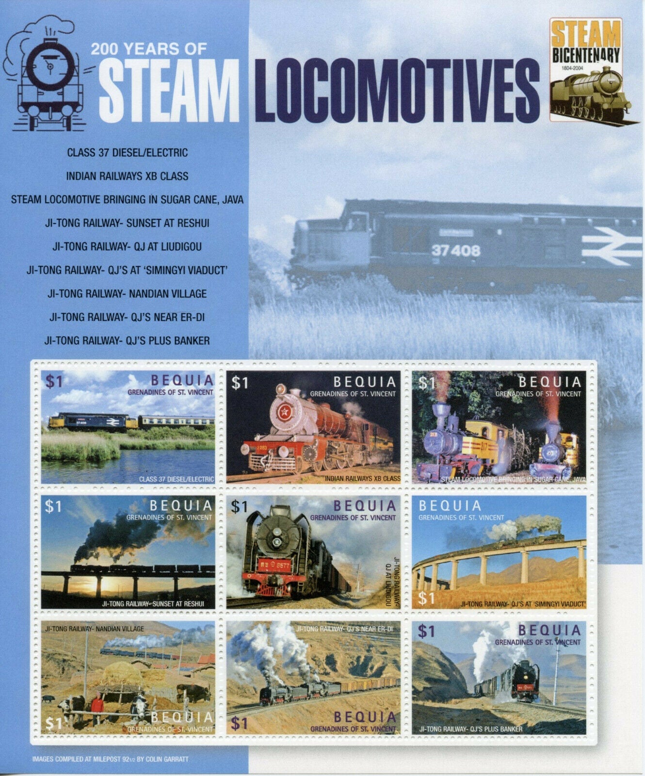 Bequia Gren St Vincent 2006 MNH Trains Stamps Rail Steam Locomotives 9v M/S II