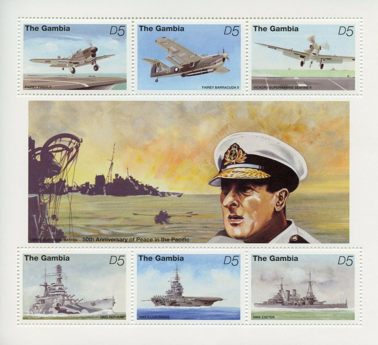 Gambia 1995 MNH Military Ships Stamps WWII WW2 VJ Day Peace in Pacific 6v M/S