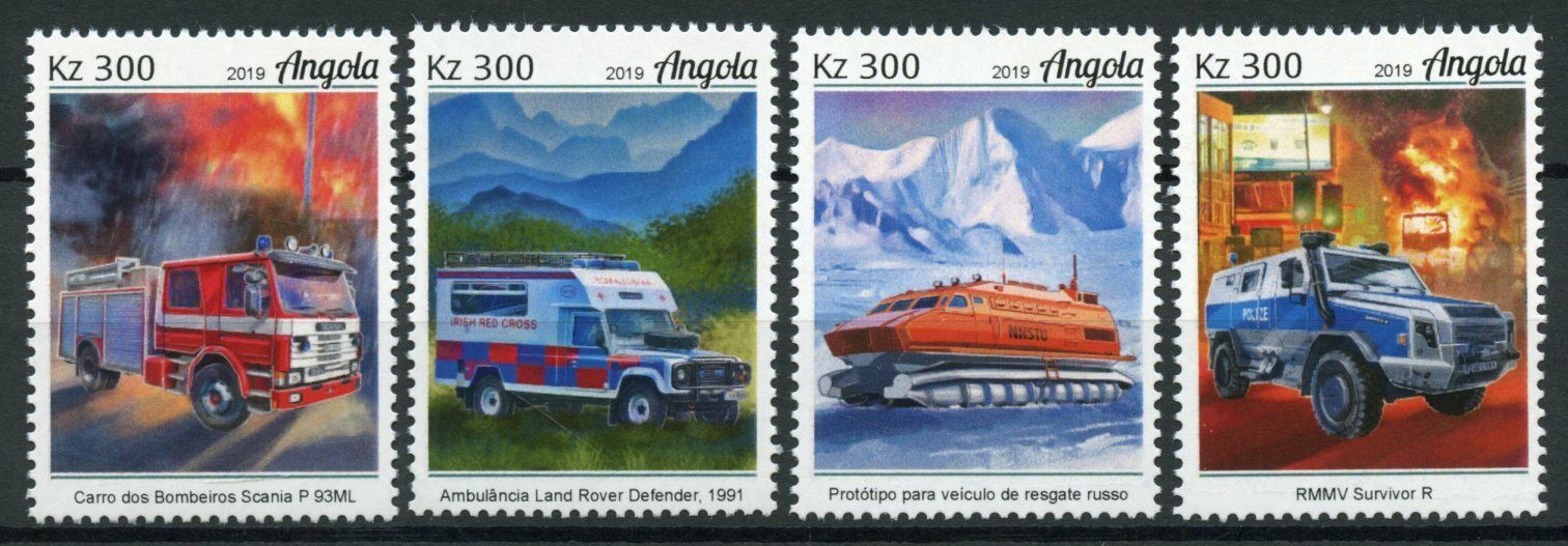 Angola Special Transport Stamps 2019 MNH Fire Engines Police Ambulance 4v Set