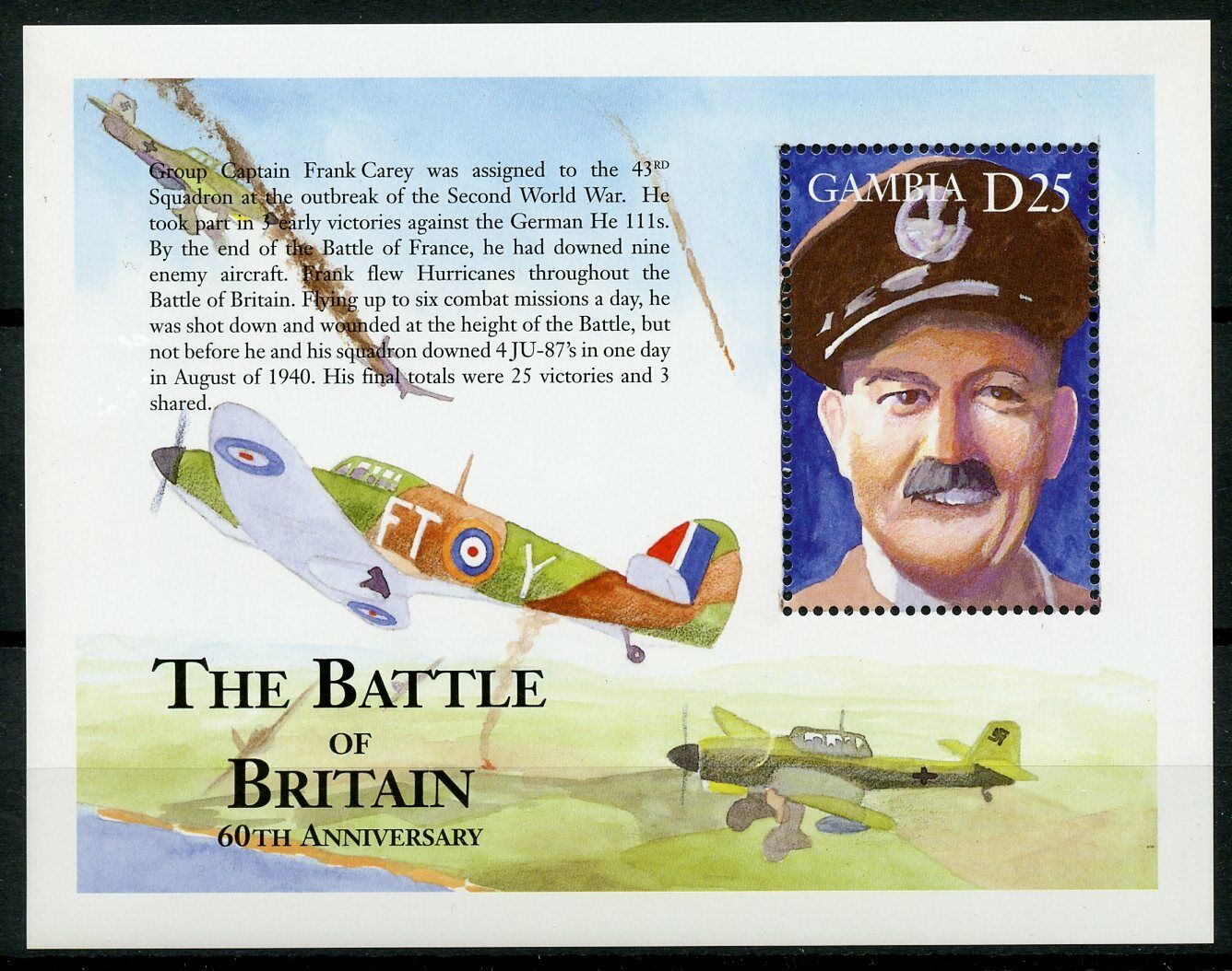 Gambia Military Aviation Stamps 2000 MNH WWII WW2 Battle of Britain 1v S/S I