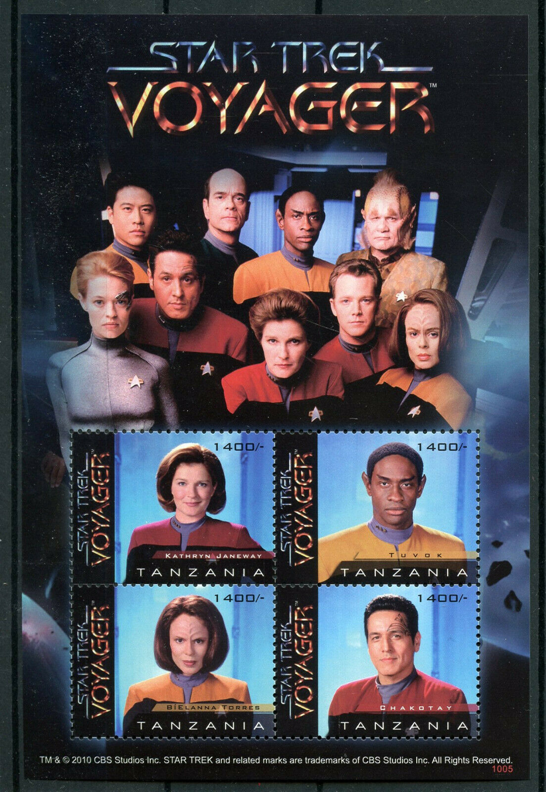 Tanzania 2010 MNH Star Trek Stamps Voyager Tuvok Chakotay Kathryn Janeway 4v M/S