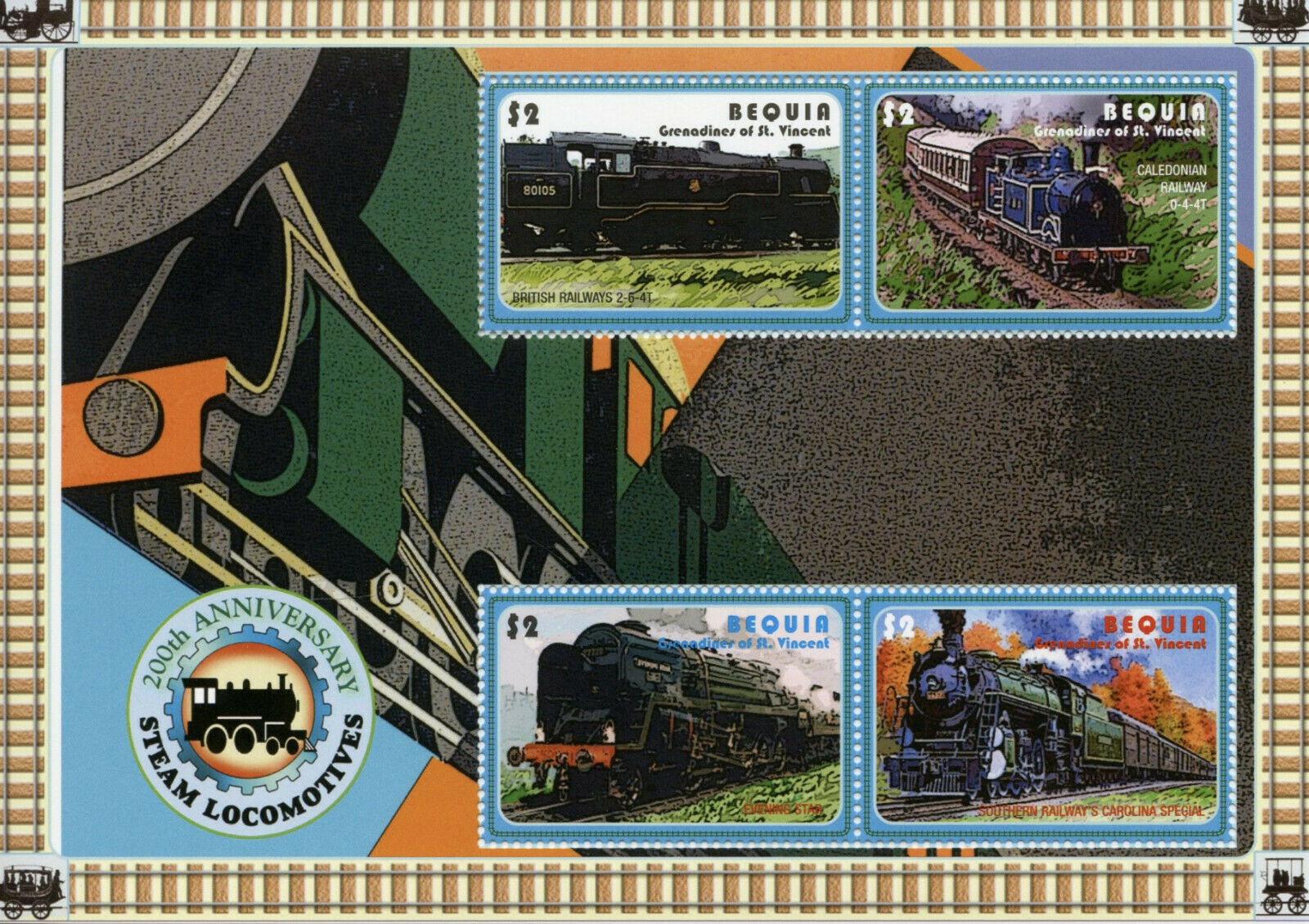 Bequia Gren St Vincent 2005 MNH Trains Stamps Steam Locomotives Rail 4v M/S III