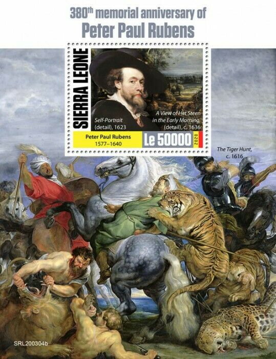Sierra Leone Art Stamps 2020 MNH Peter Paul Rubens Paintings Tiger Hunt 1v S/S