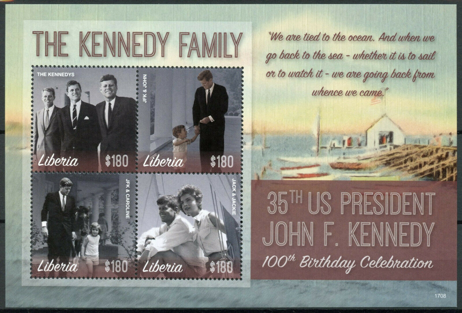 Liberia JFK Stamps 2017 MNH John F Kennedy 100th Bday US Presidents 4v M/S II