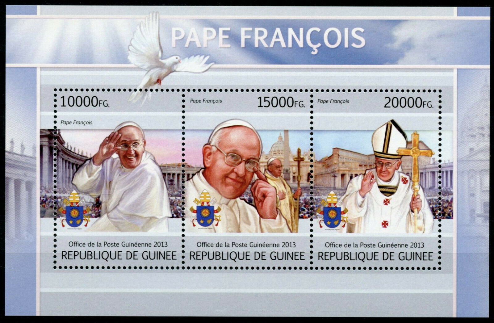 Guinea Papal Stamps 2013 MNH Pope Francis Famous People 3v M/S