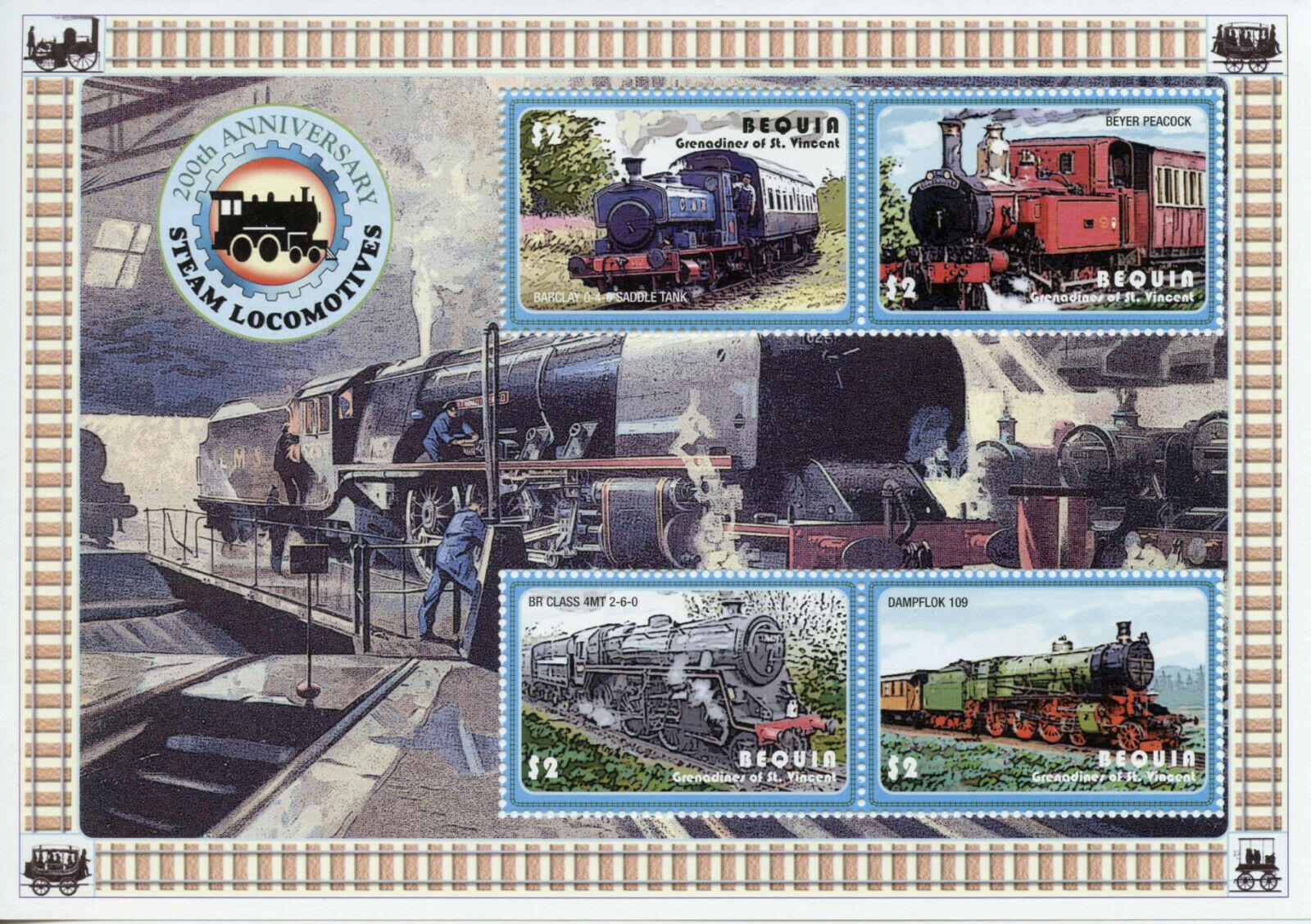 Bequia Gren St Vincent 2004 MNH Trains Stamps Steam Locomotives Rail 4v M/S I