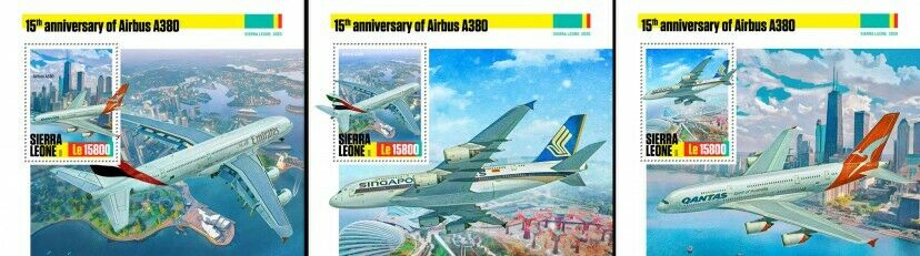 Sierra Leone 2020 MNH Aviation Stamps Airbus A380 Aircraft 3x 1v S/S