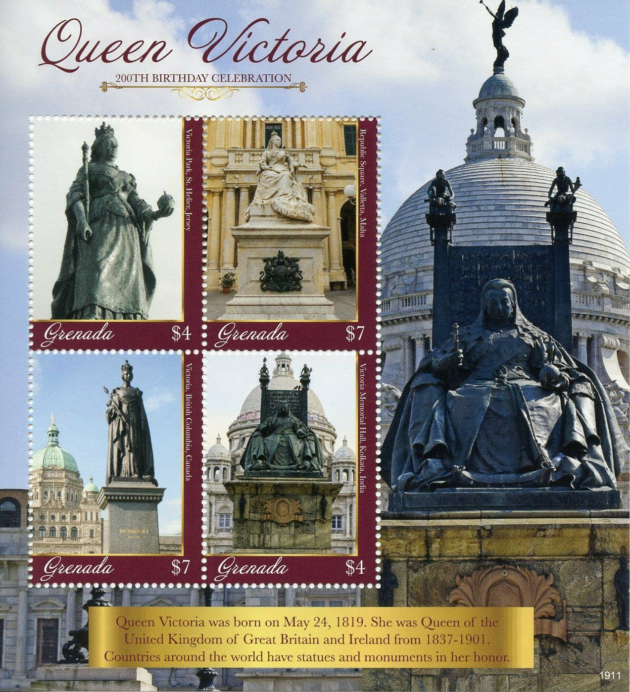 Grenada Royalty Stamps 2019 MNH Queen Victoria 200th Birthday People 4v M/S II
