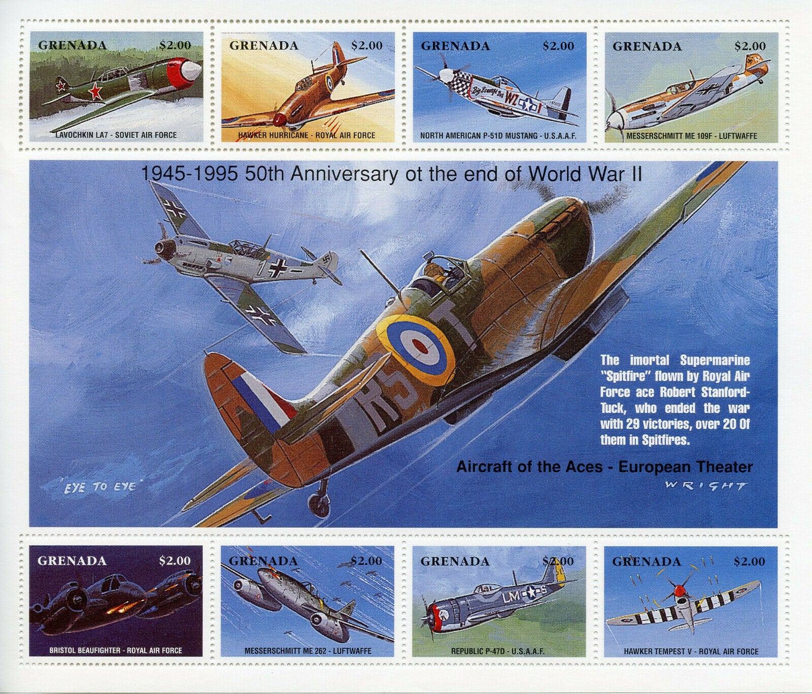 Grenada 1995 MNH MIlitary Aviation Stamps WWII WW2 VE Day End World War II 8v MS