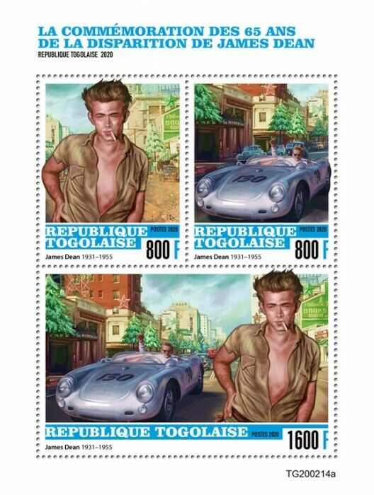 Togo James Dean Stamps 2020 MNH Celebrities Famous People Cars Movies 3v M/S