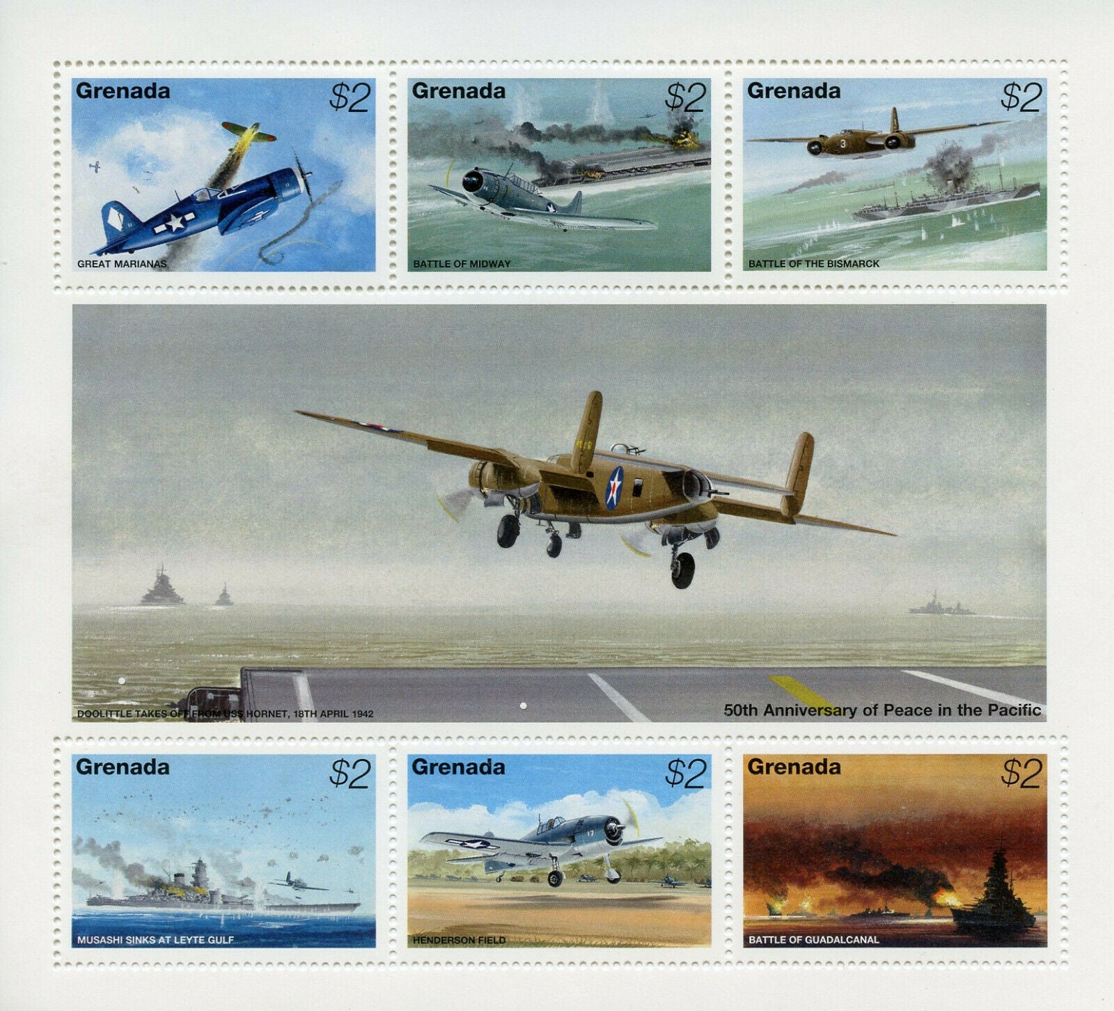 Grenada 1995 MNH Military Stamps WWII WW2 VJ Day Peace in Pacific Aviation 6v MS