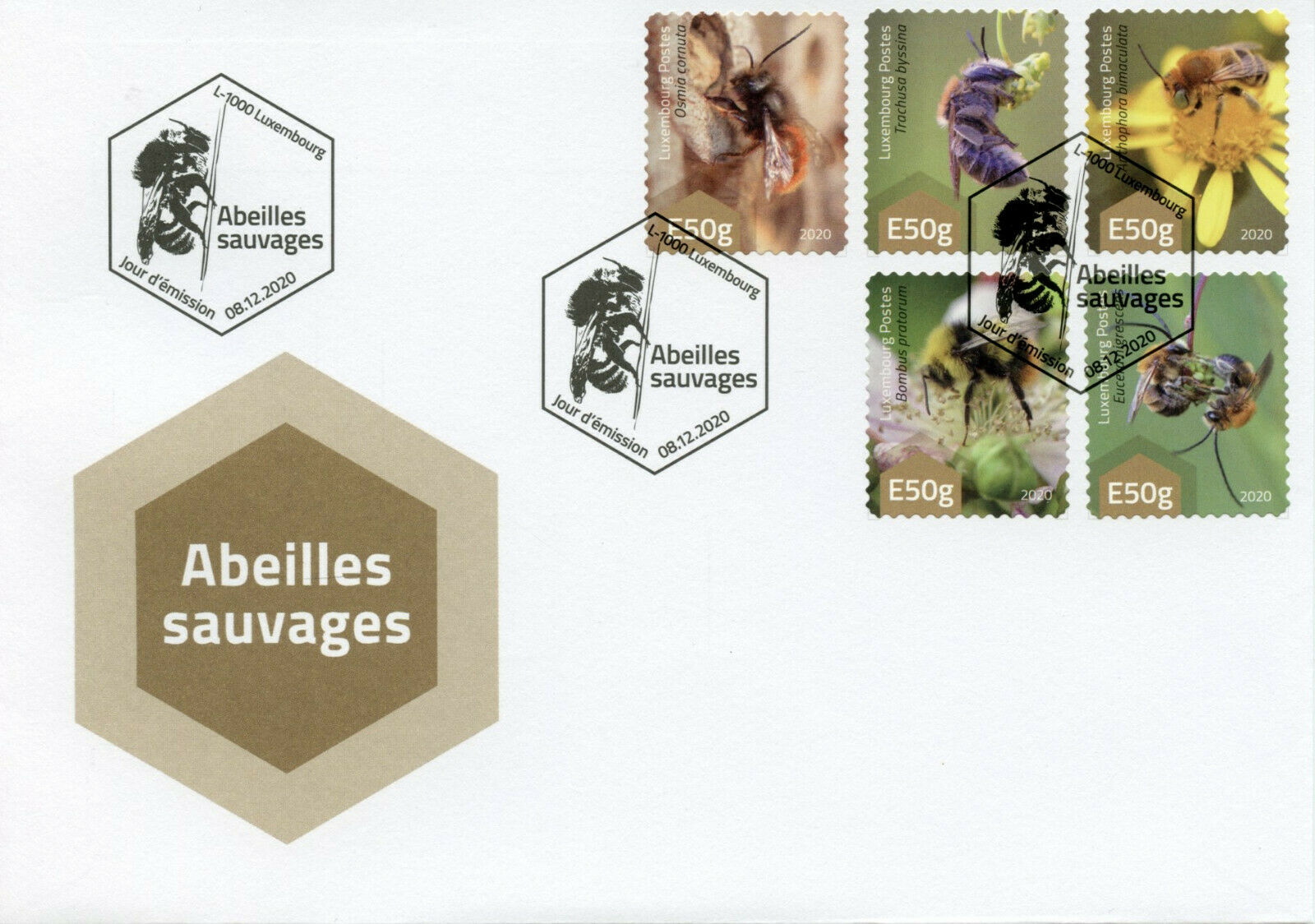 Luxembourg Wild Bees Stamps 2020 FDC Bumblebee Insects 5v S/A Set