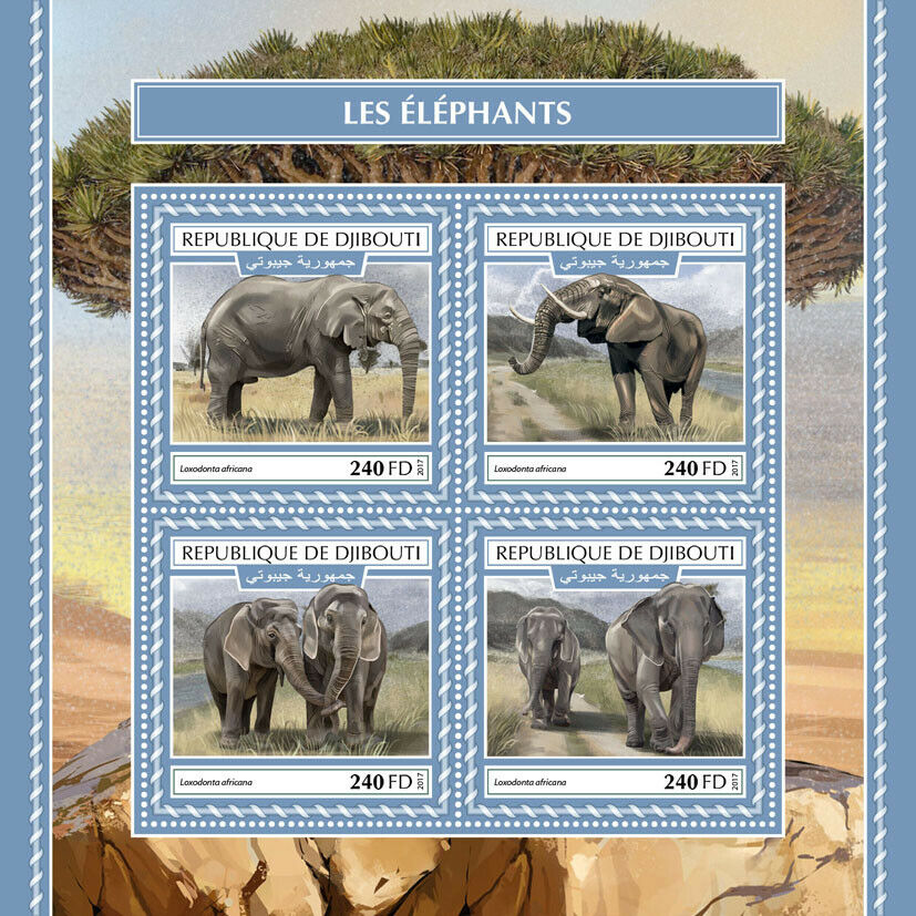 Djibouti Elephants Stamps 2017 MNH African Elephant Wild Animals Fauna 4v M/S