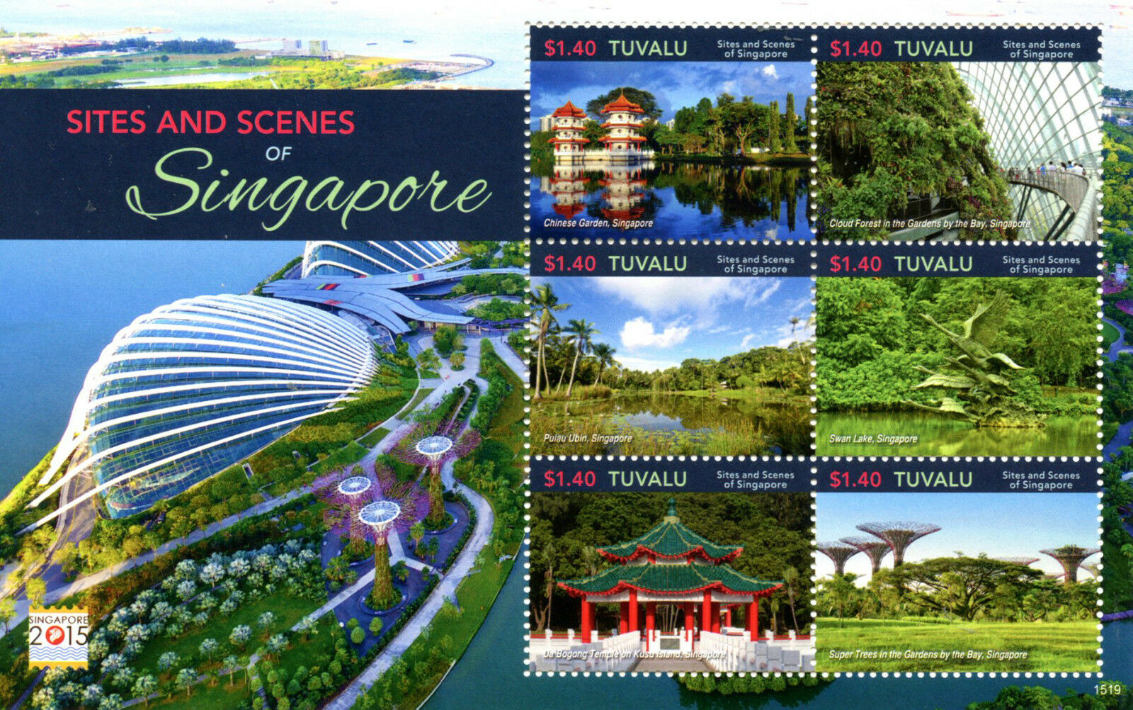 Tuvalu 2015 MNH Landscapes Sites & Scenes Singapore Temples Trees 6v M/S