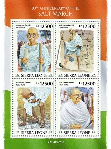 Sierra Leone Mahatma Gandhi Stamps 2020 MNH Salt March Famous People 4v M/S