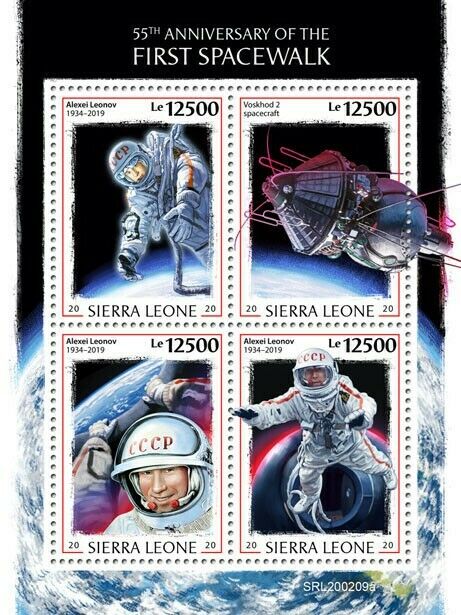 Sierra Leone Space Stamps 2020 MNH Alexei Leonov 1st Spacewalk 4v M/S