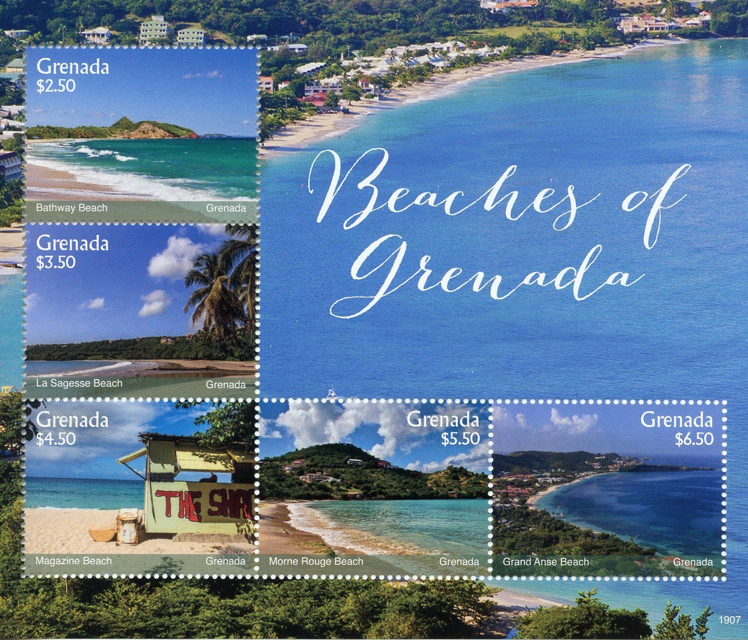 Grenada 2019 MNH Landscapes Stamps Beaches Grand Anse Beach Tourism 5v M/S