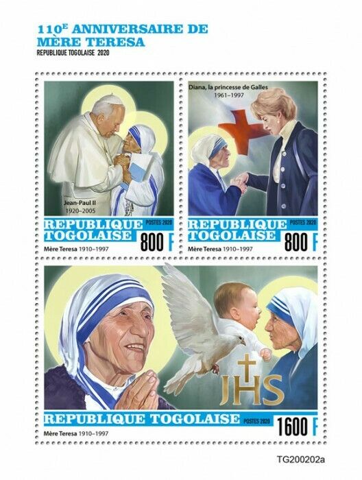 Togo Mother Teresa Stamps 2020 MNH Famous People Pope John Paul II 3v M/S