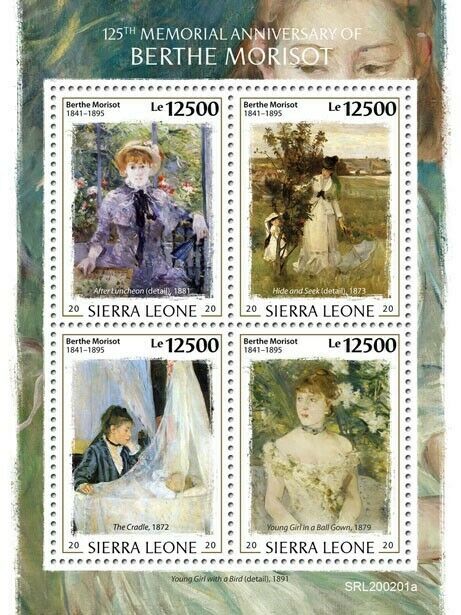 Sierra Leone Art Stamps 2020 MNH Berthe Morisot 125th Memorial Paintings 4v M/S