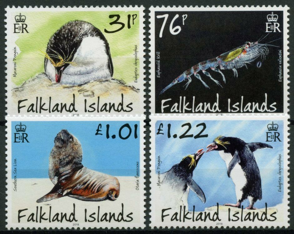 Falkland Islands 2018 MNH Birds on Stamps Macaroni Penguins Predators & Prey 4v Set
