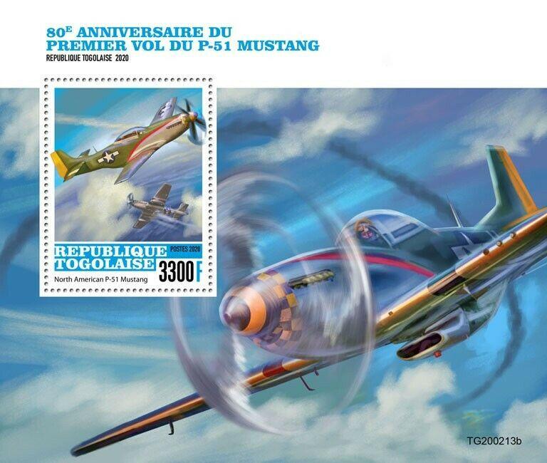 Togo 2020 MNH Military Aviation Stamps North American P-51 Mustang WWII 1v S/S