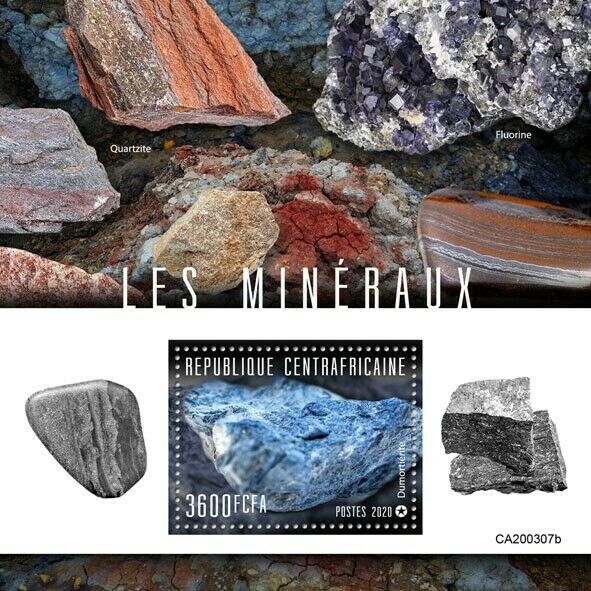 Central African Republic Minerals Stamps 2020 MNH Dumortierite Fluorine 1v S/S
