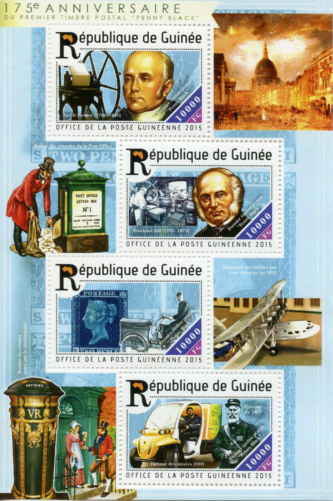 Guinea Stamps-on-Stamps 2015 MNH Penny Black Rowland Hill People SOS 4v M/S