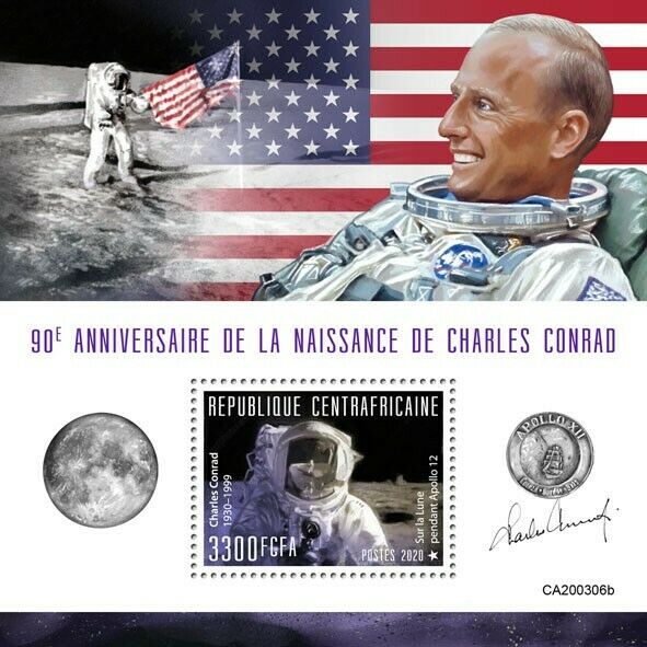 Central African Rep 2020 MNH Space Stamps Charles Conrad Apollo 12 1v S/S