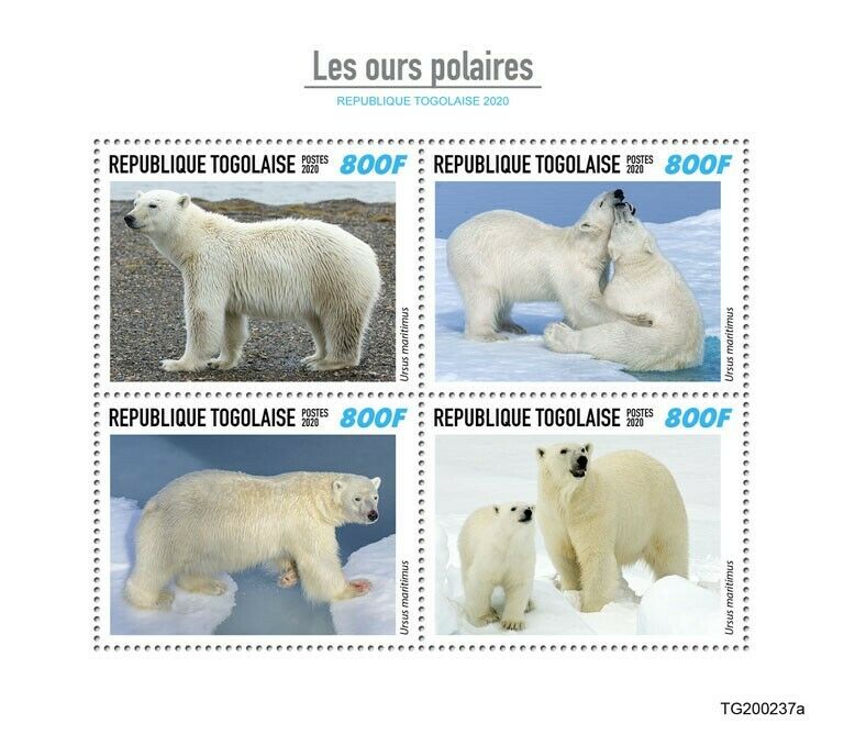 Togo 2020 MNH Wild Animals Stamps Polar Bears Bear Arctic Fauna 4v M/S