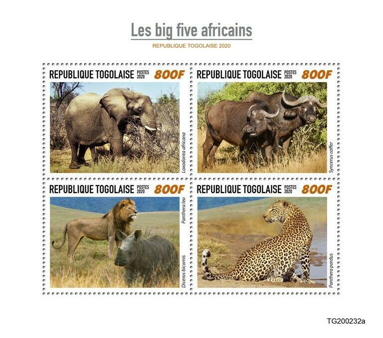 Togo 2020 MNH Wild Animals Stamps Big Five Elephants Leopards Lions Fauna 4v M/S