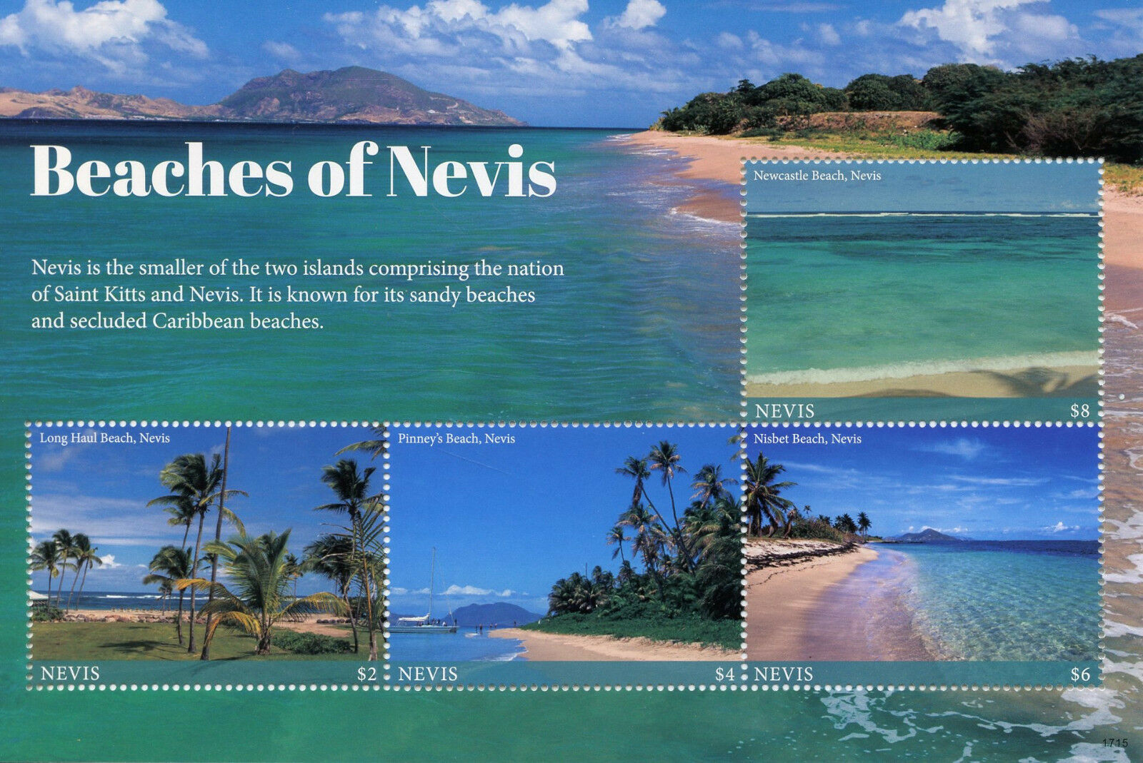 Nevis Landscapes Stamps 2017 MNH Beaches Trees Nature Tourism Marine 4v M/S