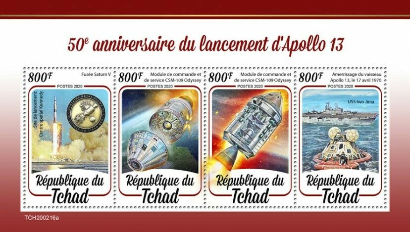 Chad Space Stamps 2020 MNH Apollo 13 Launch Kennedy Space Center 4v M/S