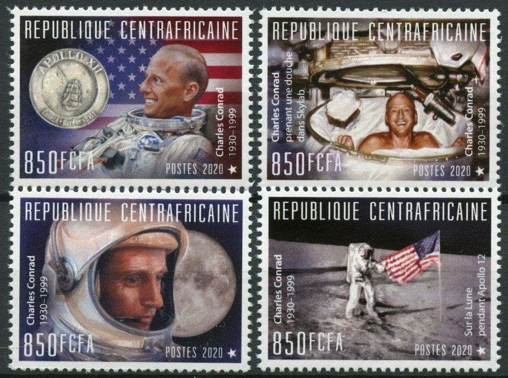 Central African Republic Space Stamps 2020 MNH Charles Conrad Apollo 12 4v Set