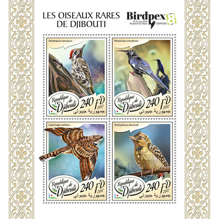 Djibouti Rare Birds on Stamps 2017 MNH Birdpex Woodpeckers Nightjars 4v M/S
