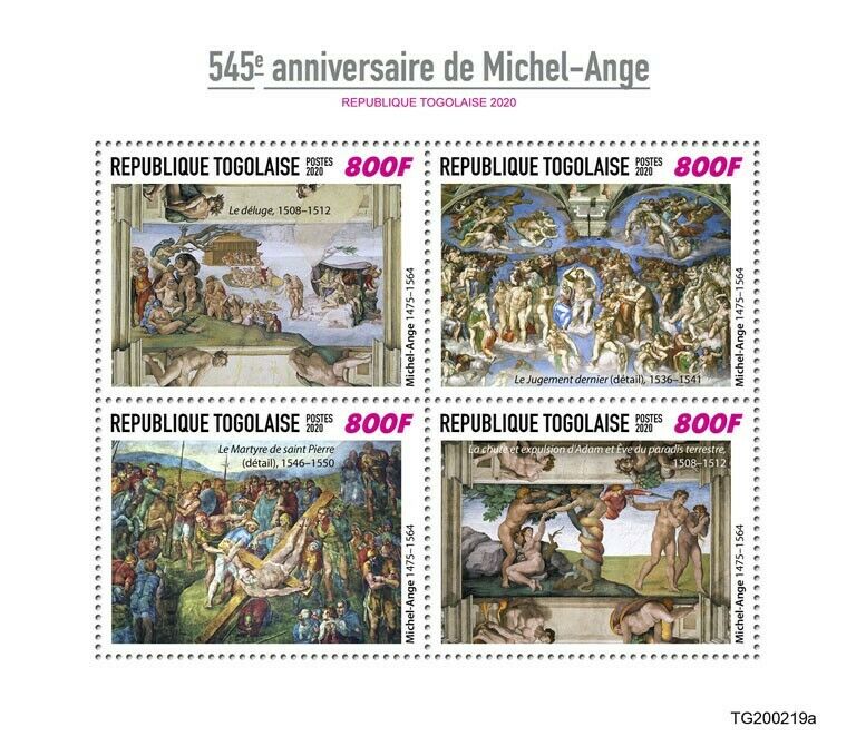 Togo Art Stamps 2020 MNH Michelangelo Nudes Nude Paintings 4v M/S