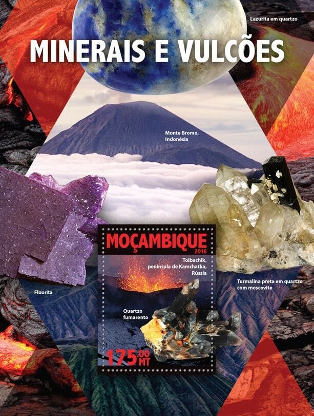 Mozambique Minerals & Volcanoes Stamps 2016 MNH Tolbachik Smoky Quartz 1v S/S