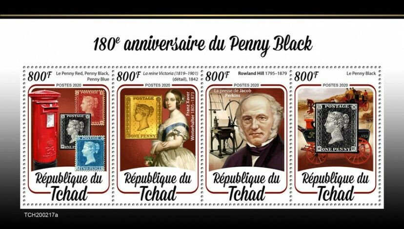 Chad 2020 MNH Stamps-on-Stamps Stamps Penny Black Rowland Hill SOS 4v M/S