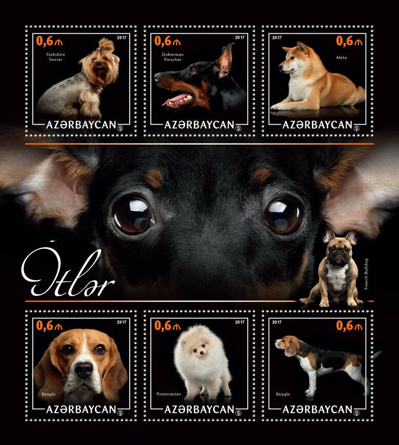 Azerbaijan 2017 MNH Dogs Stamps Beagle Pomerian Doberman Pinscher 6v M/S II