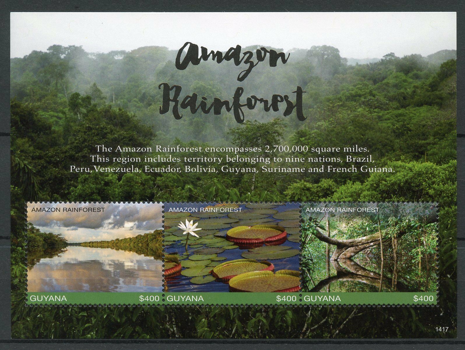Guyana 2017 MNH Landscapes Stamps Amazon Rainforest Trees Plants Tourism 3v M/S I