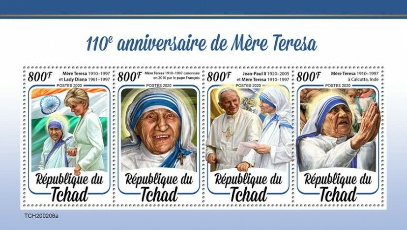 Chad Mother Teresa Stamps 2020 MNH Famous People Pope John Paul II 4v M/S