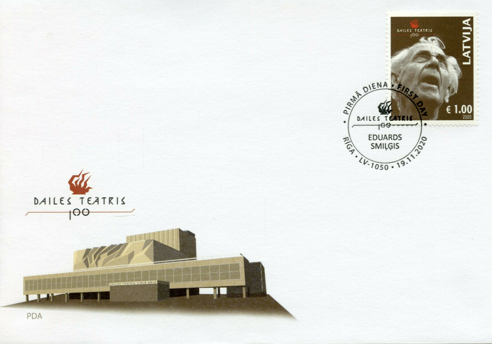 Latvia Performing Art Stamps 2020 FDC Dailes Theatre 100 Years Drama 1v Set
